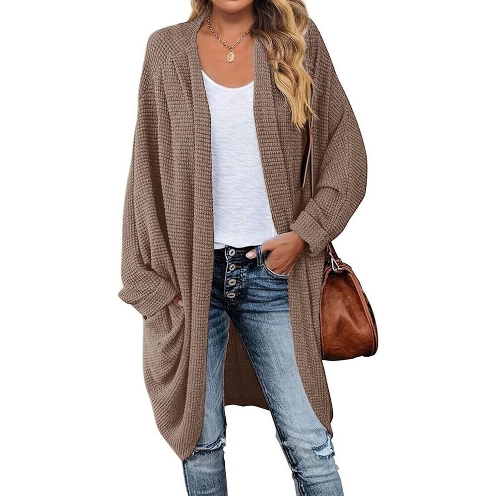 MEROKEETY Brown Long Open Front Knit Cardigan Women’s Cozy Duster Sweater